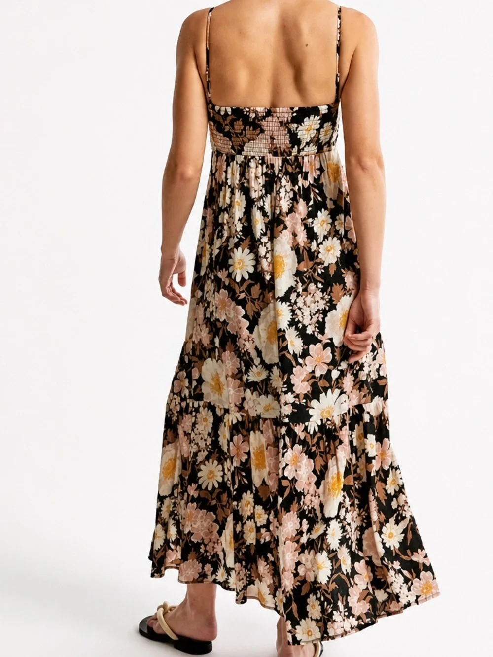 Abercrombie & Fitch Crinkle Textured Ruched Black Floral Maxi Dress - Size LT
